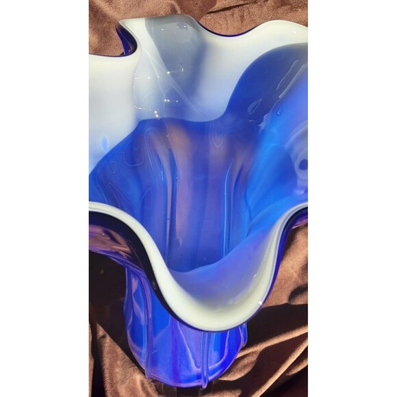 Cased Glass Blown Vase by Cavalier, Blue & White - Picture 6 of 10